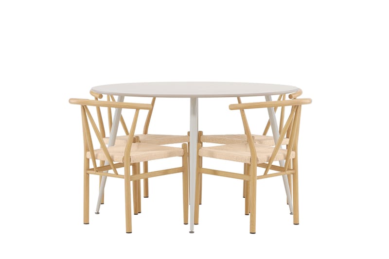 Plaza Ruokailuryhmä 120 cm Pyöreä jossa 4 Alfons tuolia - Beige/Beige - Huonekalut - Pöytä & ruokailuryhmä - Ruokailuryhmä