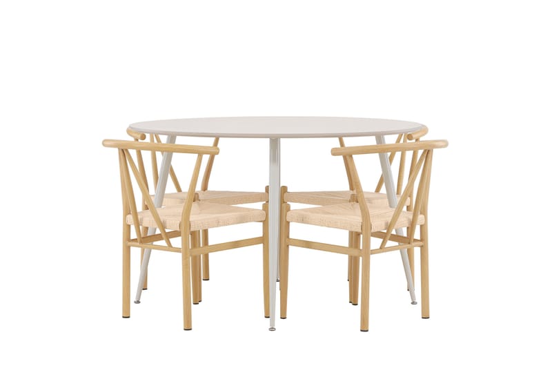 Plaza Ruokailuryhmä 120 cm Pyöreä jossa 4 Alfons tuolia - Beige/Beige - Huonekalut - Pöytä & ruokailuryhmä - Ruokailuryhmä