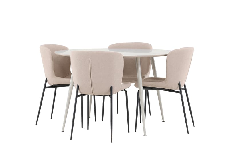 Plaza Ruokailuryhmä 120 cm Pyöreä jossa 4 Modesto tuolia - Beige/Beige - Huonekalut - Pöytä & ruokailuryhmä - Ruokailuryhmä