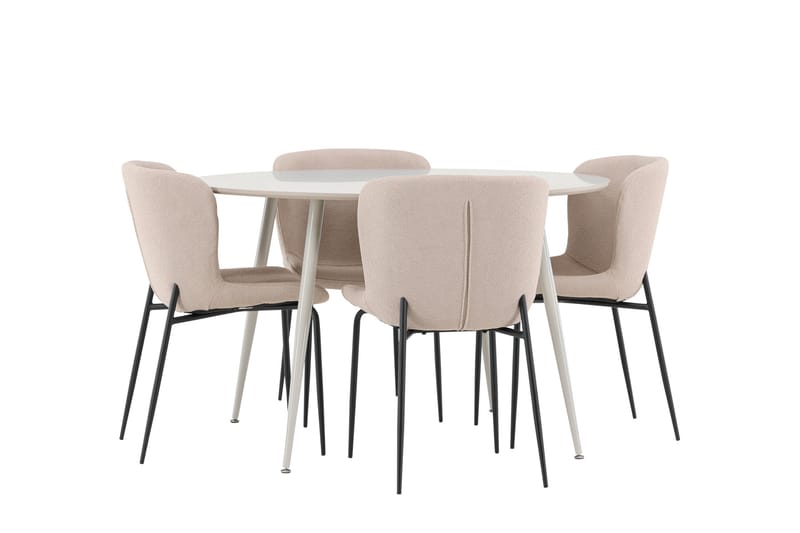 Plaza Ruokailuryhmä 120 cm Pyöreä jossa 4 Modesto tuolia - Beige/Beige - Huonekalut - Pöytä & ruokailuryhmä - Ruokailuryhmä