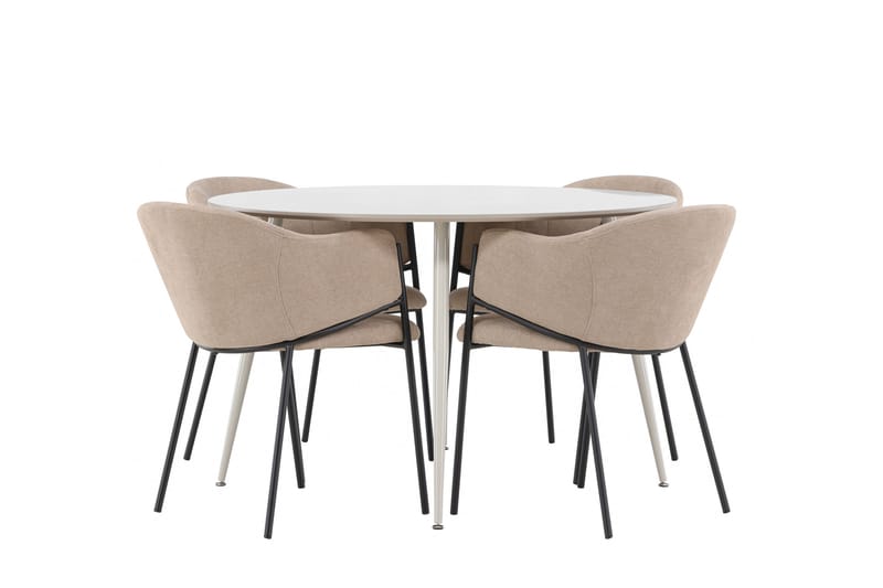 Plaza Ruokailuryhmä 120 cm Pyöreä jossa 4 Evelina tuolia - Beige/Beige - Huonekalut - Pöytä & ruokailuryhmä - Ruokailuryhmä