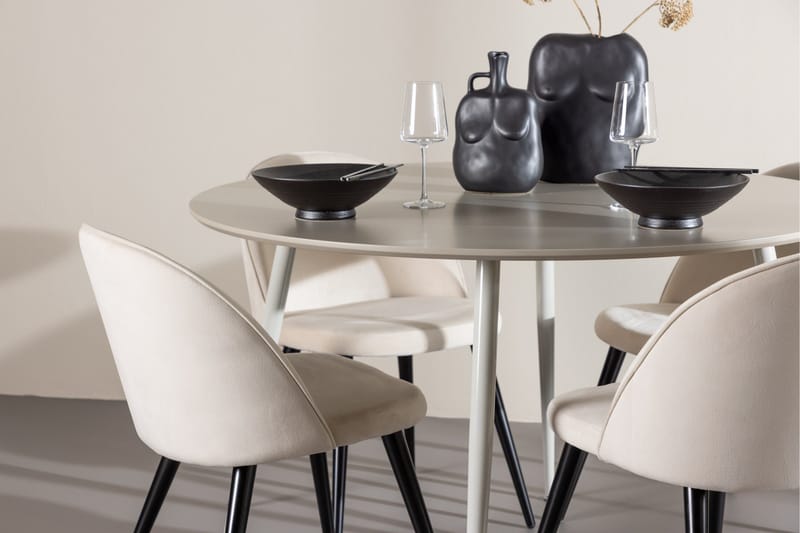 Plaza Ruokailuryhmä 120 cm Pyöreä jossa 4 Velvet tuolia - Beige/Beige - Huonekalut - Pöytä & ruokailuryhmä - Ruokailuryhmä