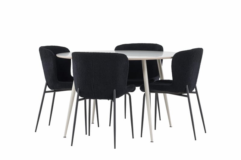 Plaza Ruokailuryhmä 120 cm Pyöreä jossa 4 Modesto tuolia - Beige/Musta - Huonekalut - Pöytä & ruokailuryhmä - Ruokailuryhmä