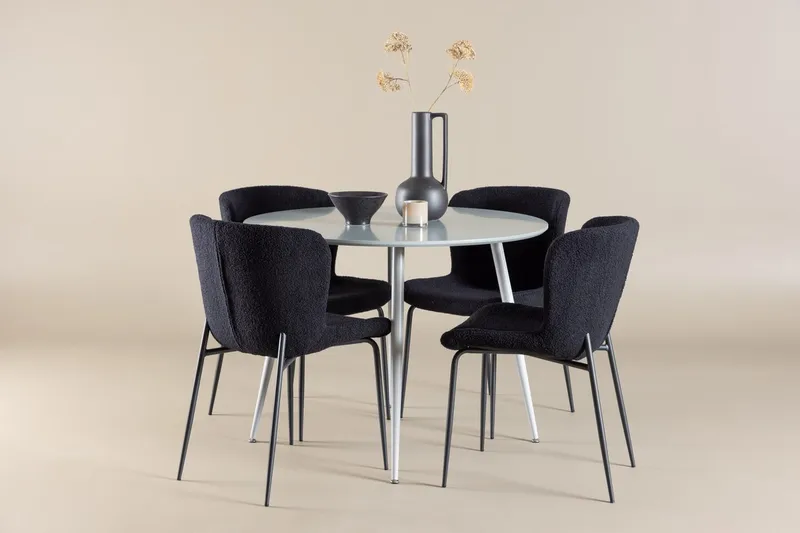 Plaza-ruokapöytä 100 cm ja 4 Modesto-ruokatuolia