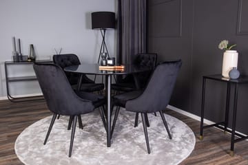 Plaza-ruokapöytä 100x100 cm ja 4 samettista Velvet Deluxe -tuolia - Huonekalut - Pöytä & ruokailuryhmä - Ruokailuryhmä