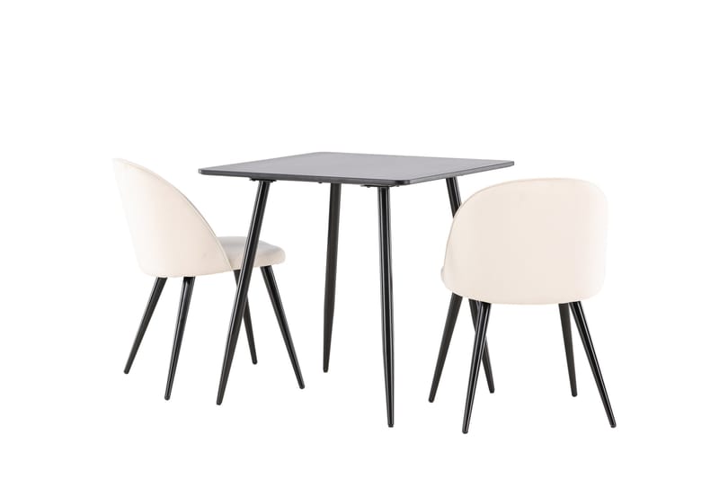 Polar Ruokailuryhmä 75 cm Neliömäinen jossa 2 Velvet tuolia - Musta/Beige - Huonekalut - Pöytä & ruokailuryhmä - Ruokailuryhmä
