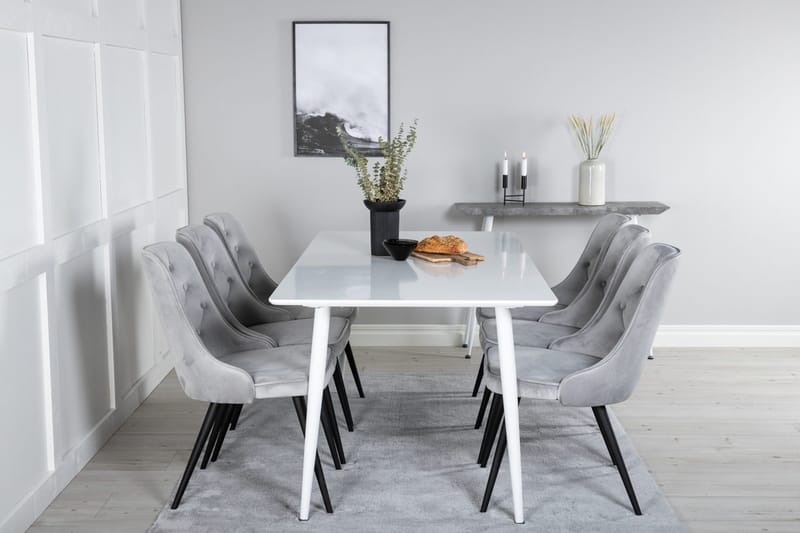 Polar-ruokapöytä 180 cm ja 6 Velvet Deluxe -samettituolia