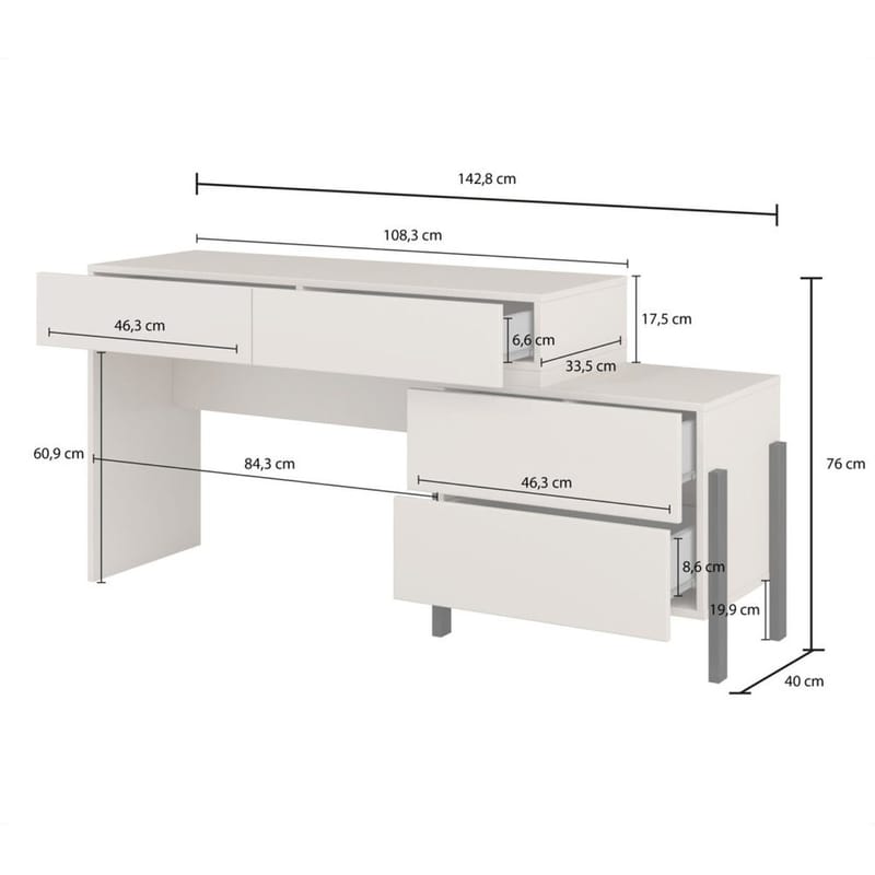 Pukupöytä Jukon S ja 4 laatikkoa - Huonekalut - Pöytä & ruokailuryhmä - Meikki- & kampauspöydät