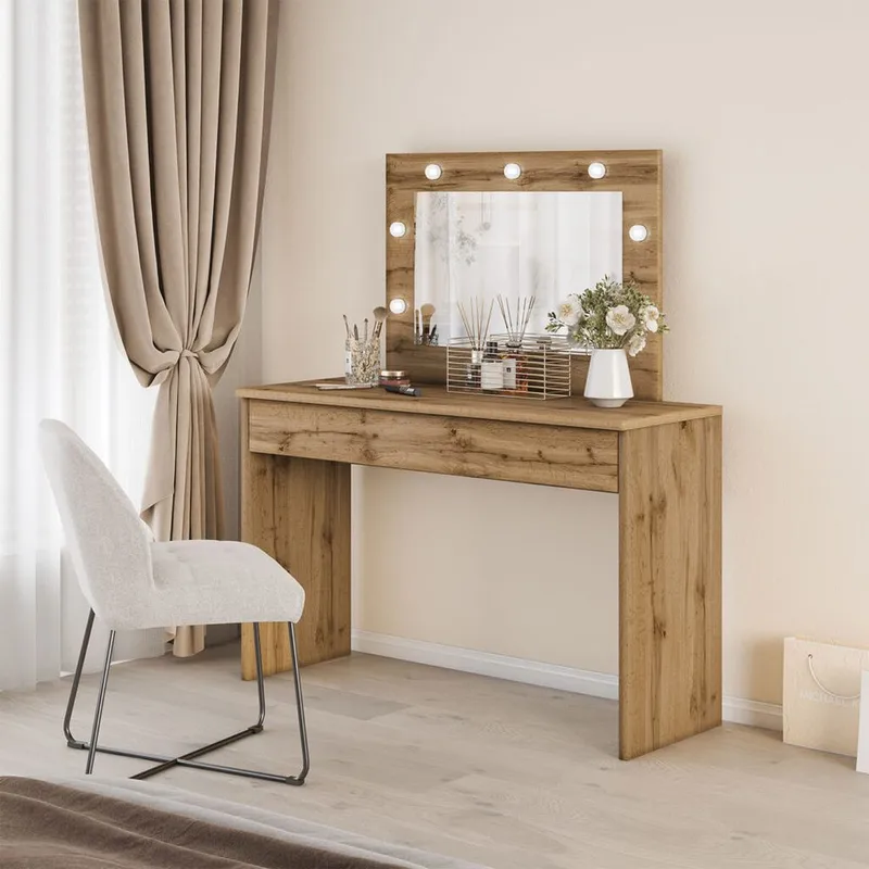 Pukupöytä peilillä Eva 1 laatikko - Wotan tammi - Huonekalut - Pöytä & ruokailuryhmä - Meikki- & kampauspöydät