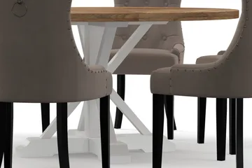 Pyöreä Lyon-ruokapöytä 150 cm ja 6 Viktoria-ruokatuolia - Luonnonväri/Valkoinen - Huonekalut - Pöytä & ruokailuryhmä - Ruokailuryhmä