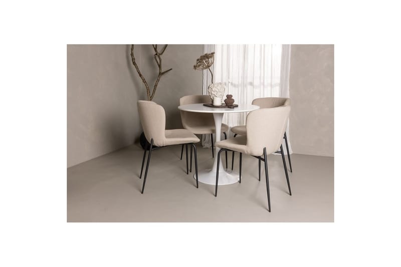 Pyöreä Ruokailuryhmä Hamden, Modesto - beige - Huonekalut - Pöytä & ruokailuryhmä - Ruokailuryhmä