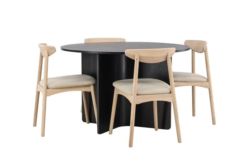 Pyöreä ruokailuryhmä Tyresö 120 cm pyöreä, 4 Ven-tuolia - Musta/Whitewash - Huonekalut - Pöytä & ruokailuryhmä - Ruokailuryhmä