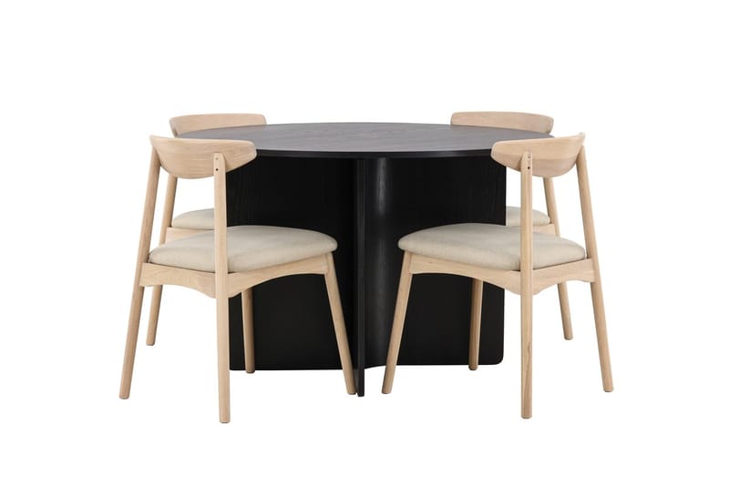 Pyöreä ruokailuryhmä Tyresö 120 cm pyöreä, 4 Ven-tuolia - Musta/Whitewash - Huonekalut - Pöytä & ruokailuryhmä - Ruokailuryhmä