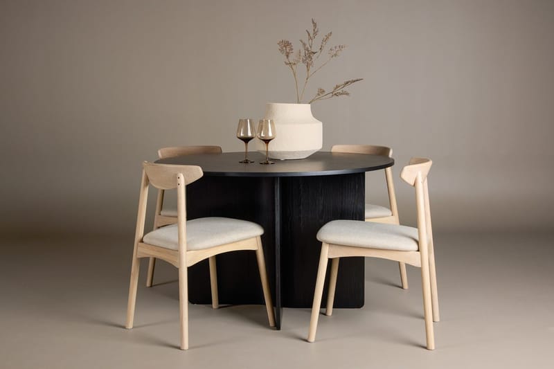 Pyöreä ruokailuryhmä Tyresö 120 cm pyöreä, 4 Ven-tuolia, Musta/Whitewash