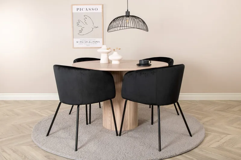 Pyöreä ruokailuryhmä Venture Home Bianca, Berit Musta Vaalea puu 4 kpl