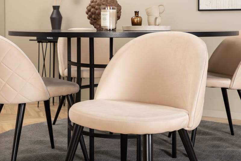 Pyöreä ruokailuryhmä Venture Home Copenhagen, Velvet - musta ja beige - Huonekalut - Pöytä & ruokailuryhmä - Ruokailuryhmä