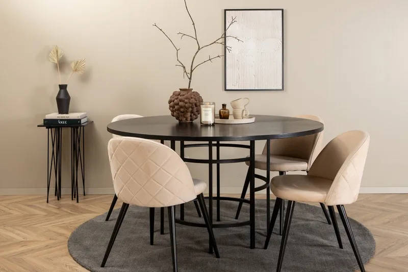 Pyöreä ruokailuryhmä Venture Home Copenhagen, Velvet, musta ja beige