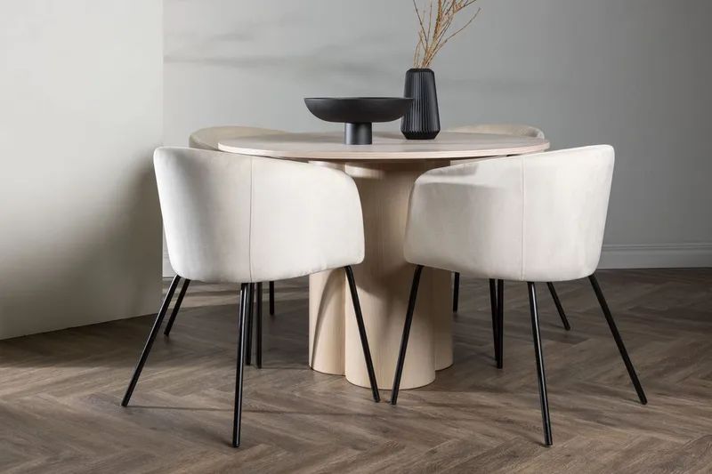 Pyöreä ruokailuryhmä Venture Home Olivia, Berit Beige Valkopesty 4 kpl