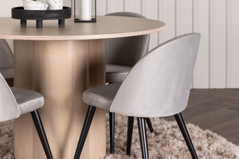 Pyöreä ruokailuryhmä Venture Home Olivia, Velvet Harmaa Vaalea puu 4 kpl - Huonekalut - Pöytä & ruokailuryhmä - Ruokailuryhmä