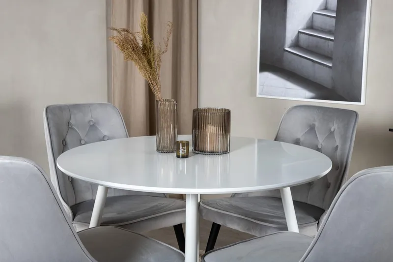 Pyöreä ruokailuryhmä Venture Home Plaza, Velvet Deluxe - vaaleanharmaa - Huonekalut - Pöytä & ruokailuryhmä - Ruokailuryhmä