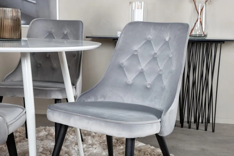 Pyöreä ruokailuryhmä Venture Home Plaza, Velvet Deluxe - vaaleanharmaa - Huonekalut - Pöytä & ruokailuryhmä - Ruokailuryhmä