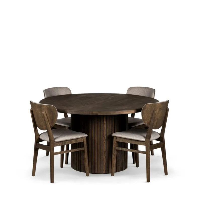 Pyöreä ruokapöytä Bremen 135 cm tuoleilla, Pöytä ja 4 Smögen-tuolia