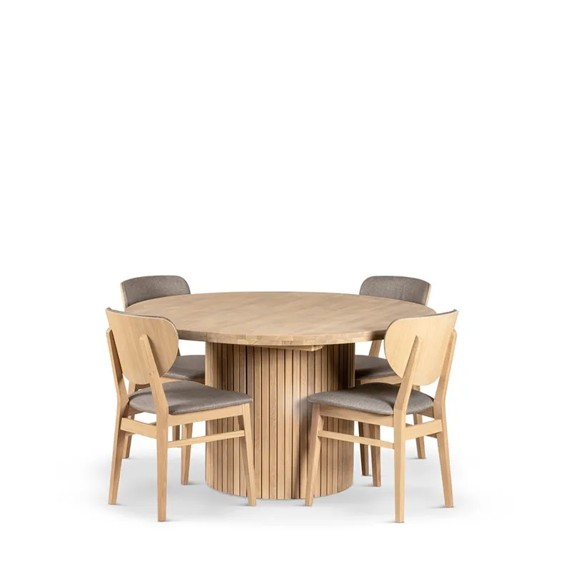 Pyöreä ruokapöytä Dresden 135 cm ja tuoleja, Pöytä ja 4 Fårö-tuolia