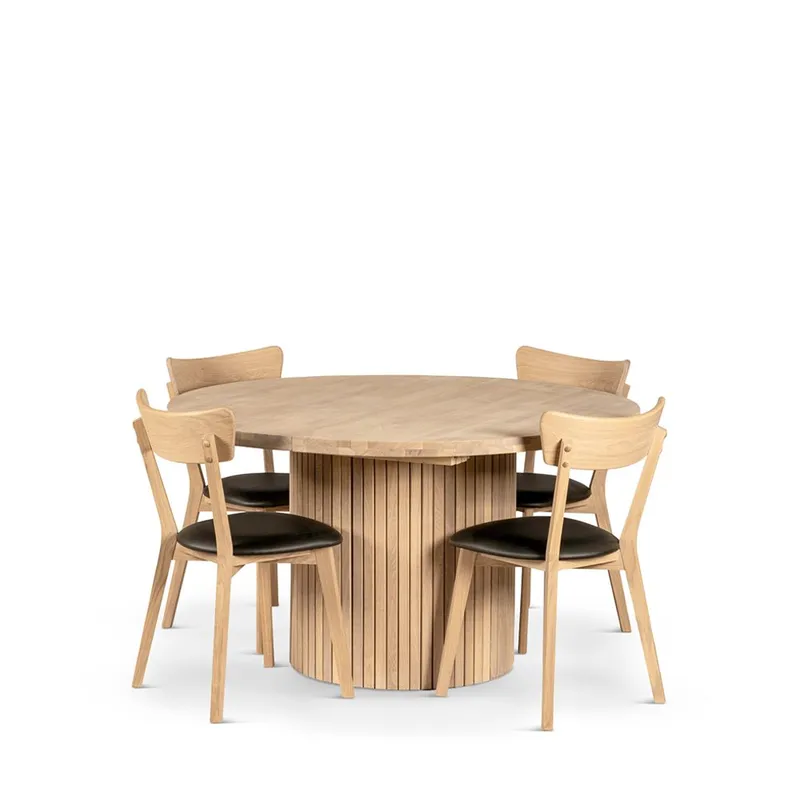 Pyöreä ruokapöytä Dresden 135 cm ja tuoleja, Pöytä ja 4 Eksjö-tuolia