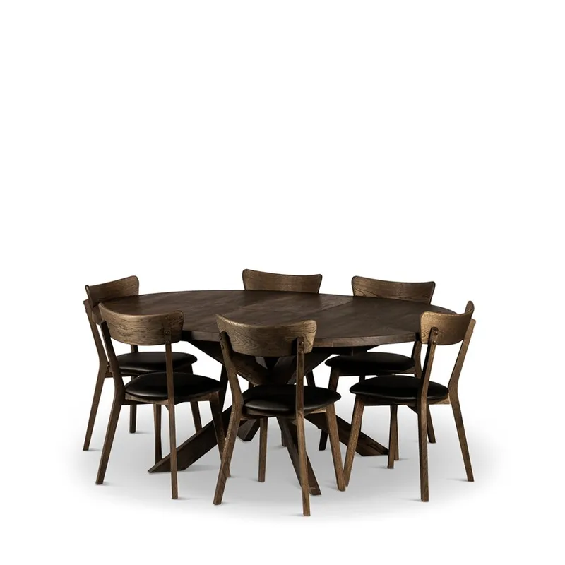 Pyöreä ruokapöytä Hemse 140 cm ja tuolit, Pöytä ja 6 Ekeby-tuolia