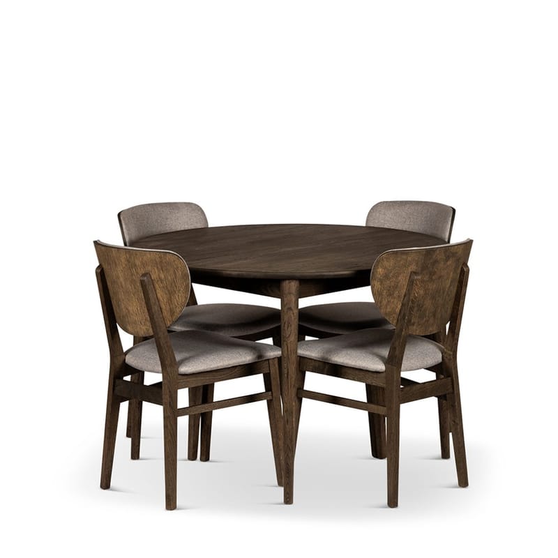 Pyöreä ruokapöytä Nyborg 110 cm tuoleineen, Pöytä ja 4 Smögen-tuolia