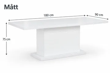 Ratliff-ruokapöytä 180 cm, jatkettava, jatkolevyllä - Valkoinen - Huonekalut - Pöytä & ruokailuryhmä - Ruokapöydät & keittiön pöydät