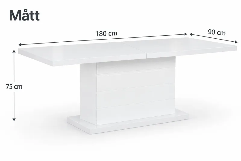 Ratliff-ruokapöytä 180 cm, jatkettava, jatkolevyllä - Valkoinen - Huonekalut - Pöytä & ruokailuryhmä - Ruokapöydät & keittiön pöydät