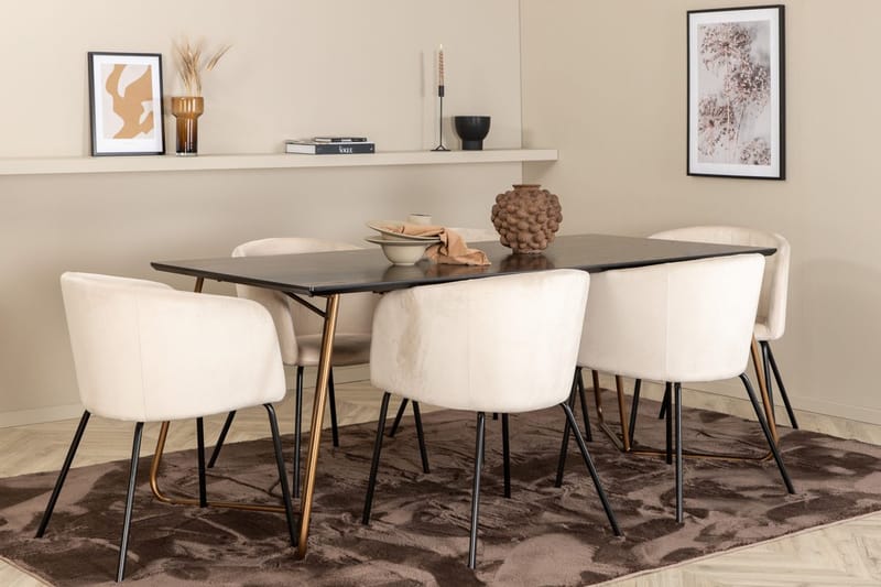 Rektangulär matgrupp Venture Home Beige Mässing - Huonekalut - Pöytä & ruokailuryhmä - Ruokailuryhmä