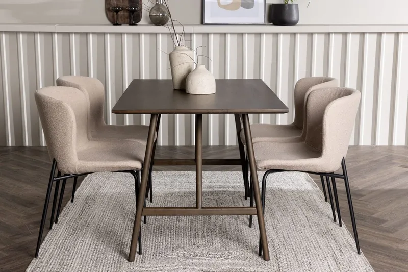Rektangulär matgrupp Venture Home Beige Mörkbrun 4st