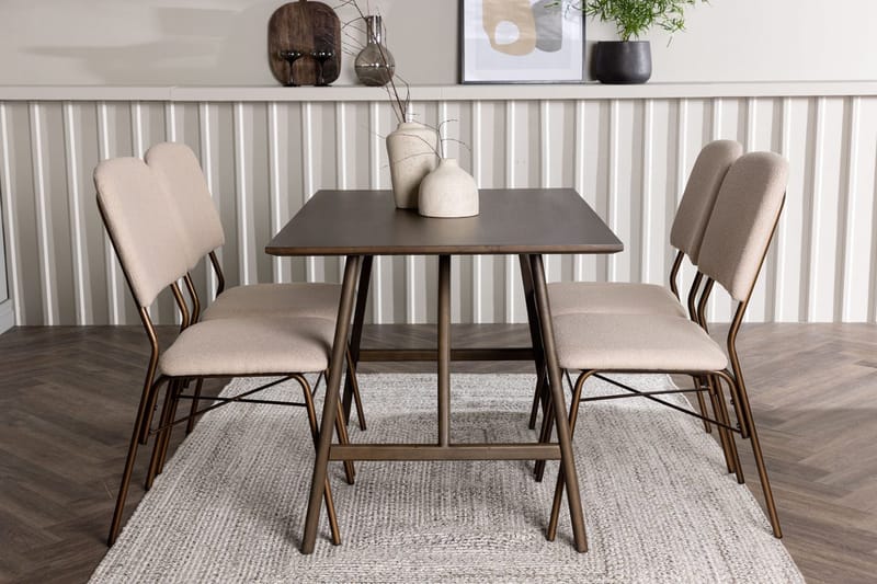 Rektangulär matgrupp Venture Home Beige Mörkbrun 4st