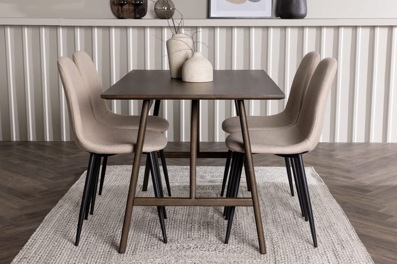 Rektangulär matgrupp Venture Home Beige Mörkbrun 4st
