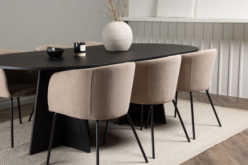 Rektangulär matgrupp Venture Home Beige Svart Linen - Huonekalut - Pöytä & ruokailuryhmä - Ruokailuryhmä