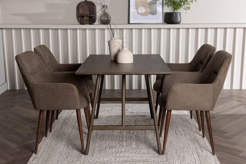 Rektangulär matgrupp Venture Home Brun Mörkbrun 4st, Tummanruskea