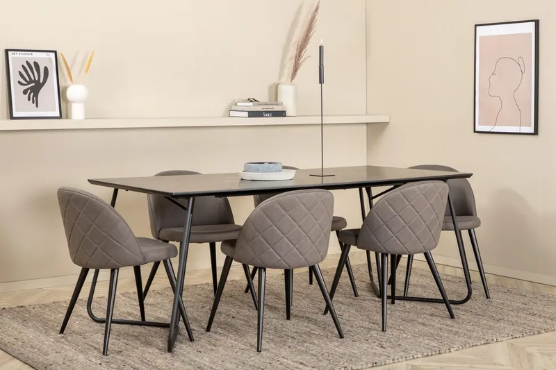 Rektangulär matgrupp Venture Home Grå Svart 6st