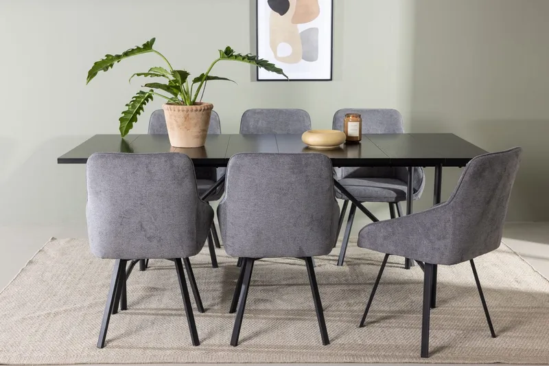 Rektangulär matgrupp Venture Home Grå Svart 6st