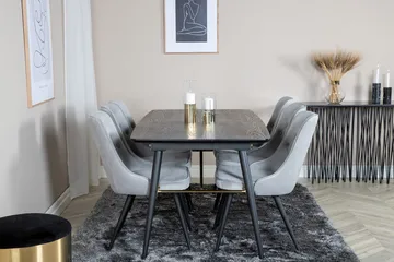 Rektangulär matgrupp Venture Home Ljusgrå Svart 6st - Ljusgrå och svart - Huonekalut - Pöytä & ruokailuryhmä - Ruokailuryhmä