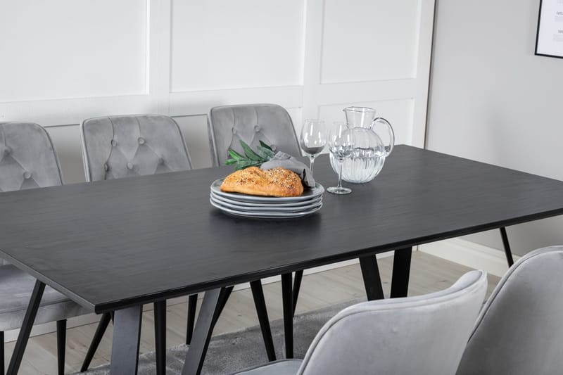 Rektangulär matgrupp Venture Home Ljusgrå Svart 6st - Huonekalut - Pöytä & ruokailuryhmä - Ruokailuryhmä