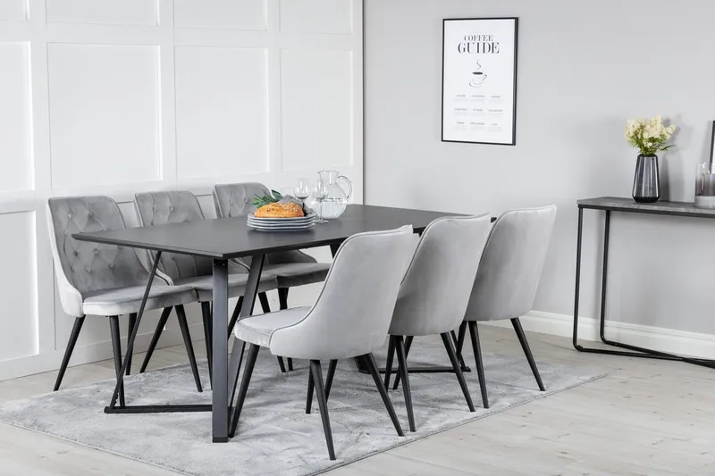 Rektangulär matgrupp Venture Home Ljusgrå Svart 6st