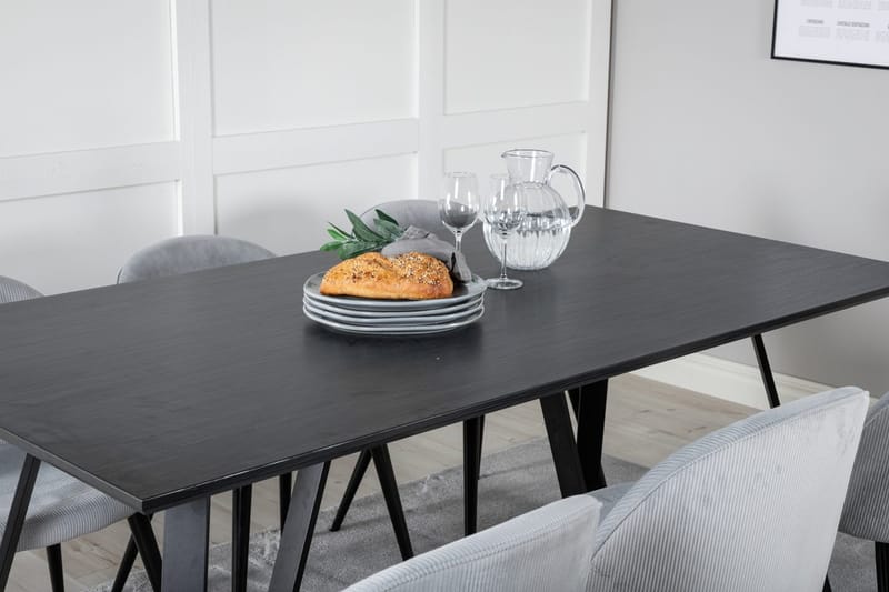 Rektangulär matgrupp Venture Home Ljusgrå Svart 6st - Huonekalut - Pöytä & ruokailuryhmä - Ruokailuryhmä
