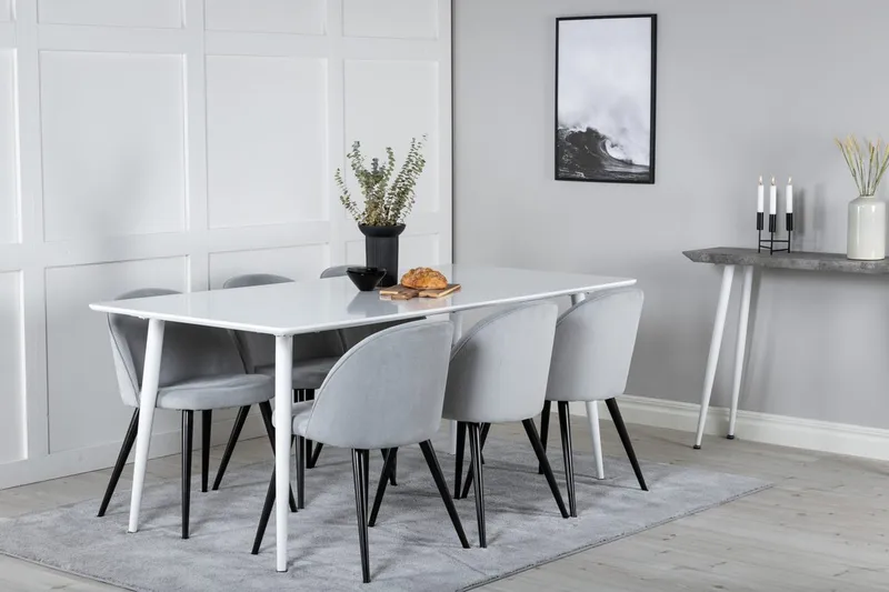 Rektangulär matgrupp Venture Home Ljusgrå Vit 6st, Vaaleanharmaa, valkoinen