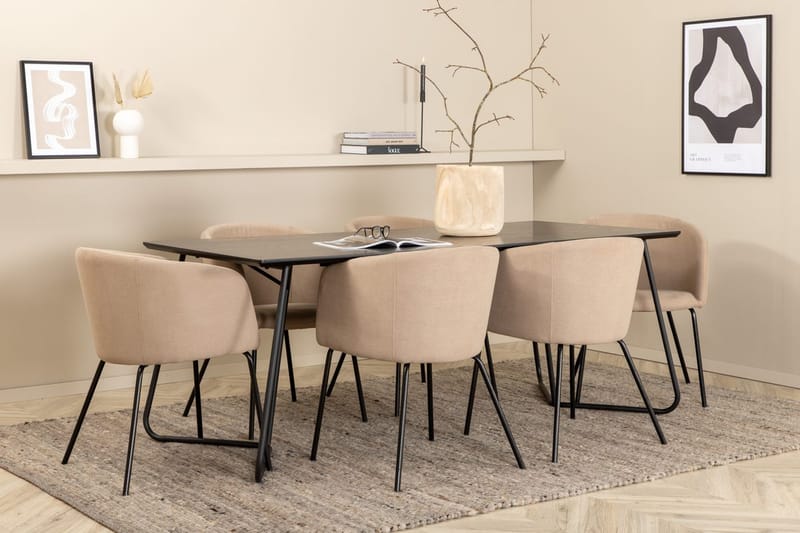 Rektangulär matgrupp Venture Home Mörkbeige Svart 6st - Huonekalut - Pöytä & ruokailuryhmä - Ruokailuryhmä