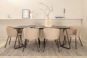 Rektangulär matgrupp Venture Home Mörkbeige Svart 6st - Huonekalut - Pöytä & ruokailuryhmä - Ruokailuryhmä