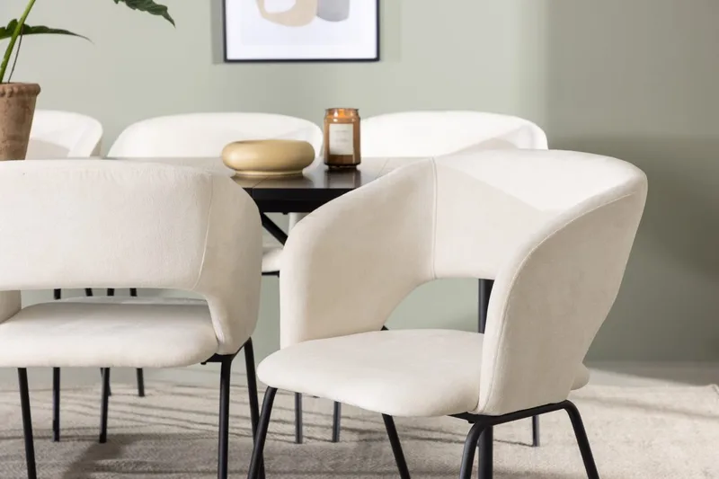 Rektangulär matgrupp Venture Home Offwhite Svart 6st - Huonekalut - Pöytä & ruokailuryhmä - Ruokailuryhmä