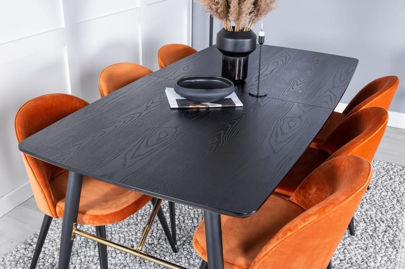 Rektangulär matgrupp Venture Home Rostig Orange Svart 6st - Huonekalut - Pöytä & ruokailuryhmä - Ruokailuryhmä
