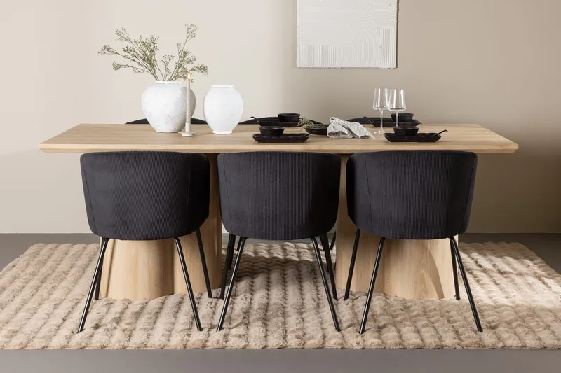 Rektangulär matgrupp Venture Home Svart Ljust trä 6st
